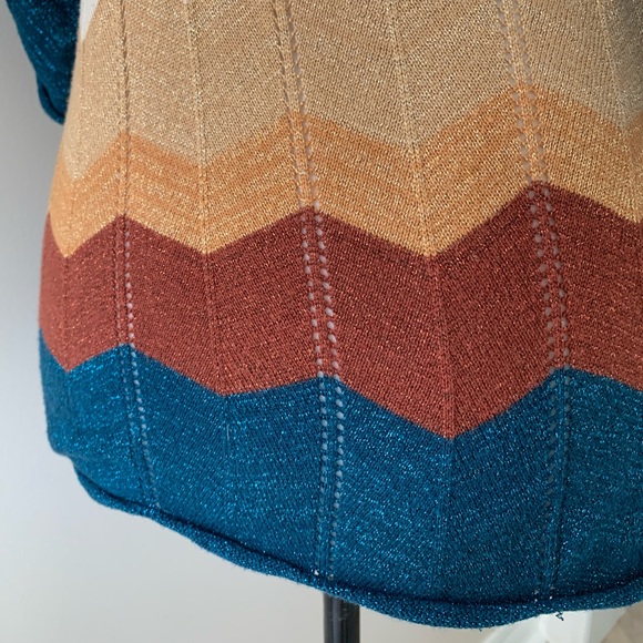 Y2K Metallic sparkle cotton knit bat wing sleeve S - Picture 5 of 14